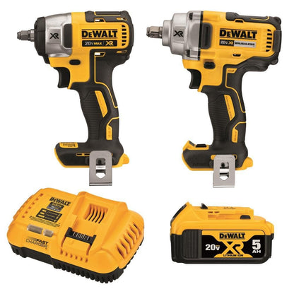 DEWALT 20V MAX Impact Wrench, Cordless 2-Tool Combo Kit, 1/2-Inch Mid-Range and 3/8-inch Compact with 5ah Battery and Charger (DCK205P1)
