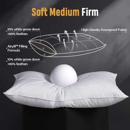 DOWNSTORIA Luxury Feather Down Pillow King Size Set of 2 Pack, 100% Cotton Hotel Collection Bed Pillows for Sleeping, Down Surrounded Soft Medium Firm Pillows for Side Back Stomach Sleepers 20" x 36"