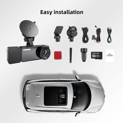3 Channel Dash Cam Front and Rear Inside,2560x1440P Front Dash Cam,Free 64G SD Card,3.18" IPS Large Screen Dash Camera for Cars,IR Night Vision, Interior Car Camera 24/7 Driving Recording(Black