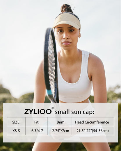 Zylioo Extra Small Sun Visor Hats,Summer Breathable Visor Cap,UV UPF Packable Travel Visor for Heads 21"-21.5" Beige