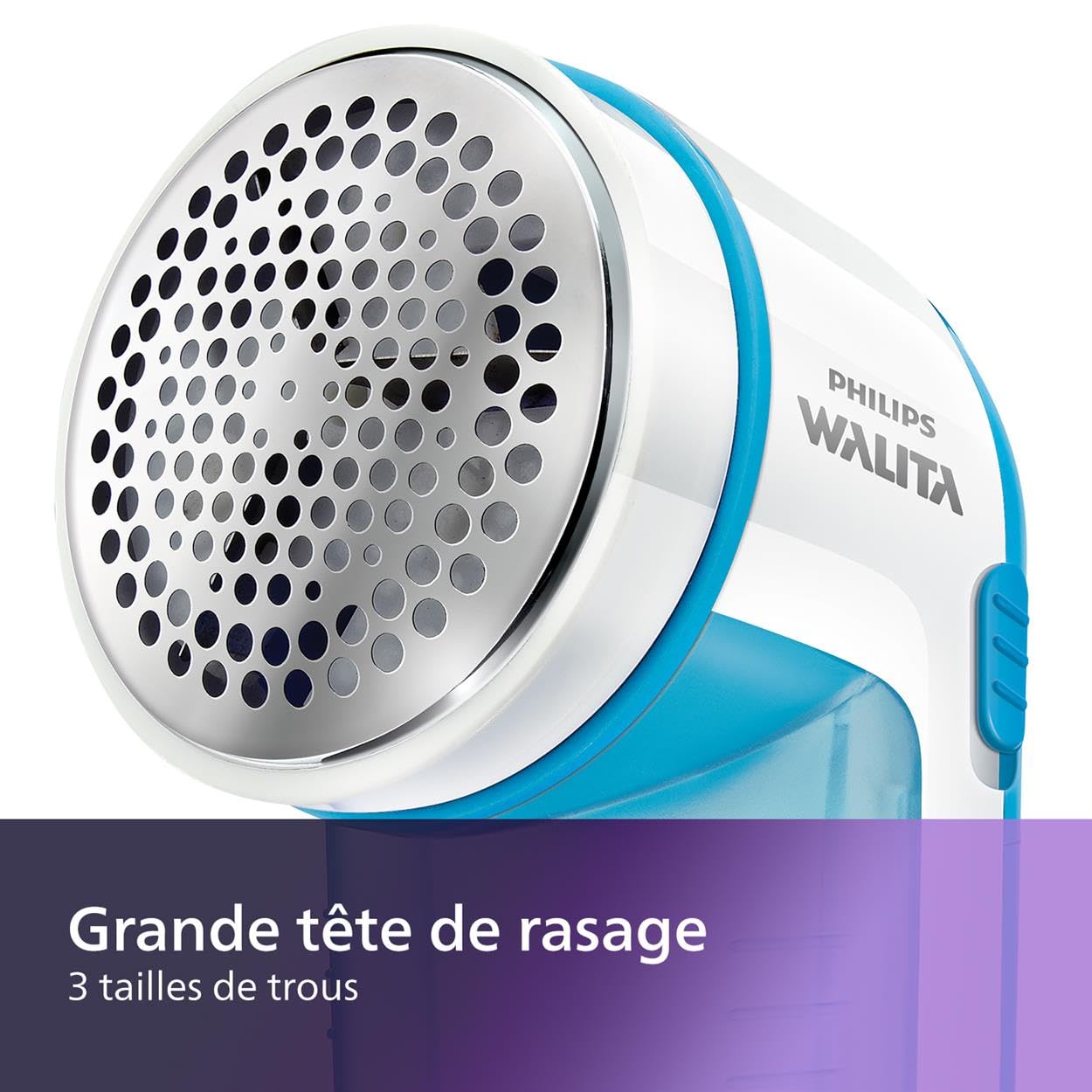 Philips Fabric Shaver, Removes Fabric Pills, Suitable for All Garments, Large Blade Surface, Cleaning Brush, Includes Batteries, Blue (GC026/00)