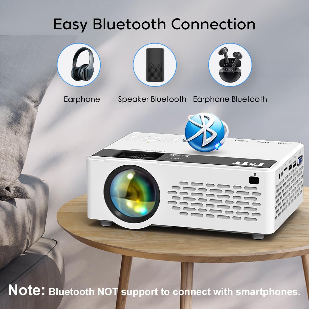 TMY Mini Projector, Upgraded Bluetooth Projector with 100" Screen, 1080P Full HD Portable Projector, Movie Projector Compatible with TV Stick Smartphone/HDMI/USB/AV, indoor & outdoor use