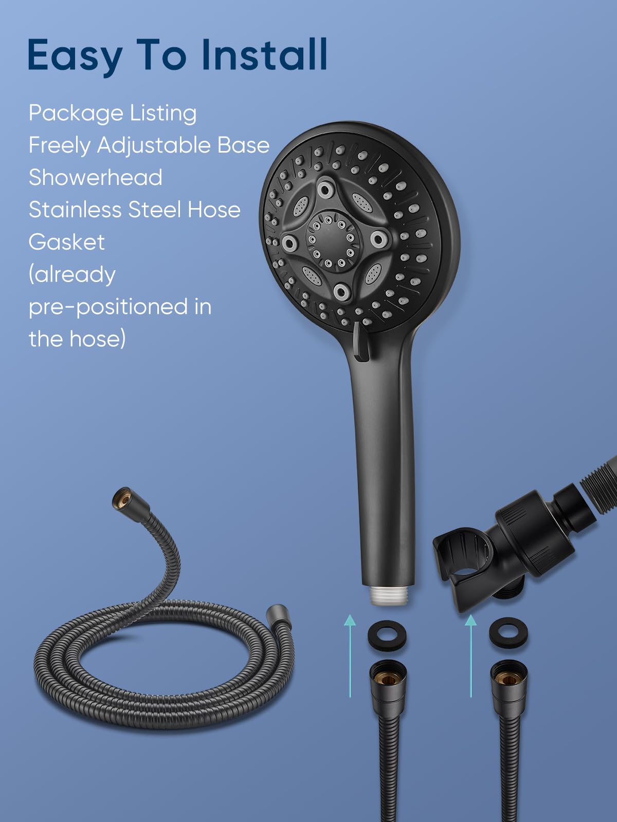 Heemli 12 Inch Rain Shower Head - High Pressure Shower Head, Dual Shower Heads with 8 Modes Handheld Spray Combo - Upgrade Extension Arm Height Adjustable, Black