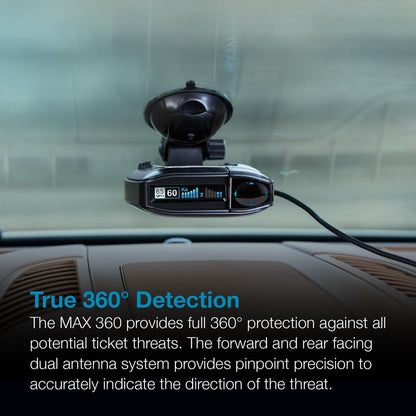 Escort MAX 360 Laser Radar Detector - GPS, Directional Alerts, Dual Antenna Front and Rear, Bluetooth Connectivity, Voice Alerts, OLED Display, Apple CarPlay and Android Auto Compatible