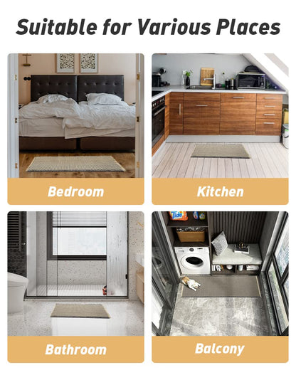 AMOAMI Upgraded Waffle Bath Mat, Super Absorbent Non Slip Bath Mats for Bathroom Floor, Machine Washable Bathroom Rugs with Tassels, Rubber Backed Bathroom Mats, Ultra Soft, 18" x 30"