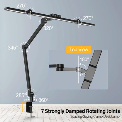 Micomlan Desk Lamp with Clamp, Architect Led Desk Lamp for Home Office with Remote Control, 24W Ultra Bright Auto Dimming Computer Light Adjustable Table Light for Working Workbench (Remote)