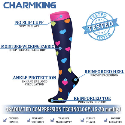 CHARMKING Compression Socks for Women & Men (8 Pairs) 15-20 mmHg Graduated Copper Support Socks are Best for Pregnant, Nurses - Boost Performance, Circulation, Knee High & Wide Calf (L/XL, Multi 23)