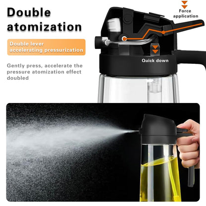 2 in 1 Oil Sprayer, Oil Sprayer for Kitchen Cooking, 470ml Oil Spray Bottle for Home