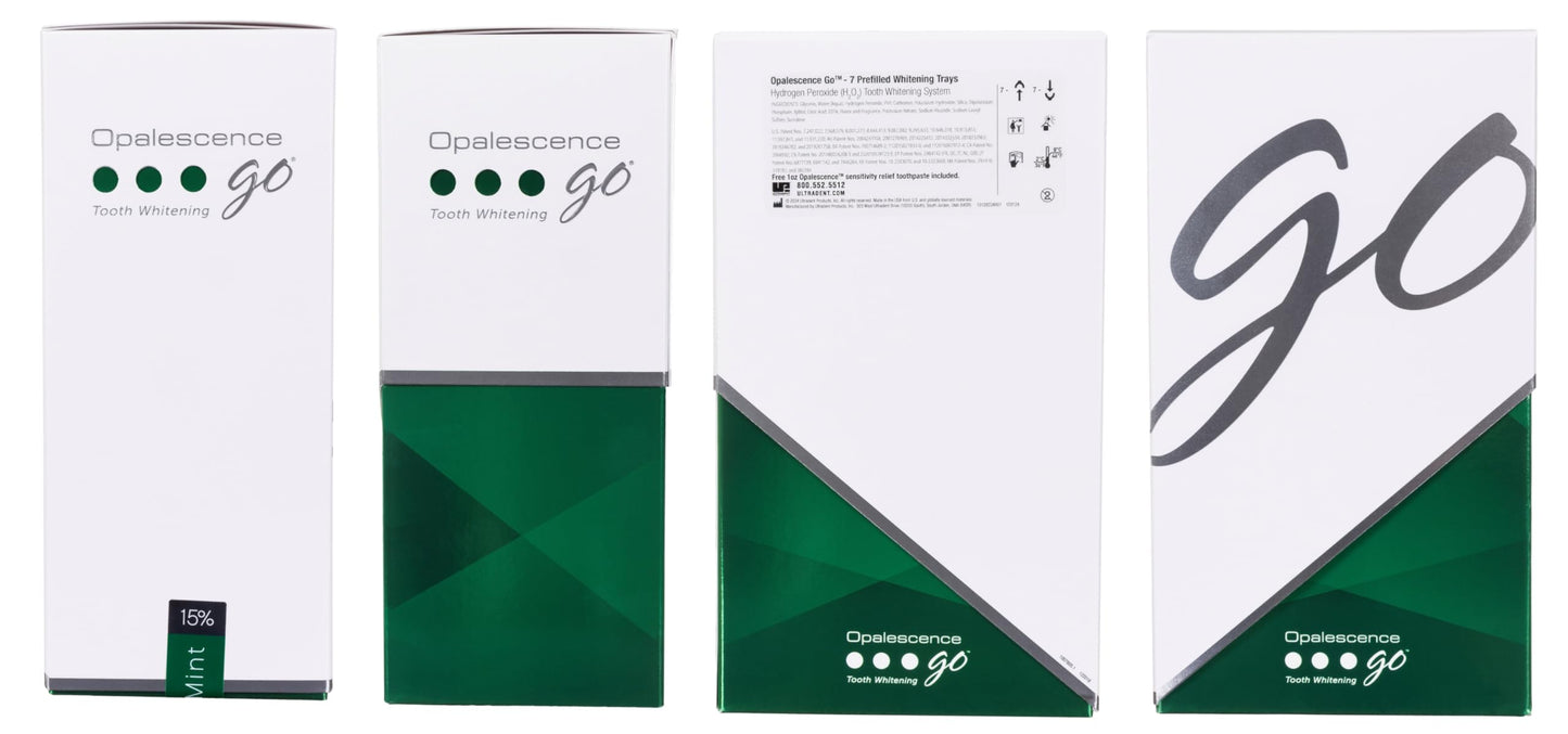Opalescence GO 15 Whitening Bundle - (7 Treatments) Hydrogen Peroxide Prefilled Teeth Whitening Trays and Travel Original Whitening Toothpaste 1 Oz - Mint Flavor - Includes Toothbrush 6238-1T