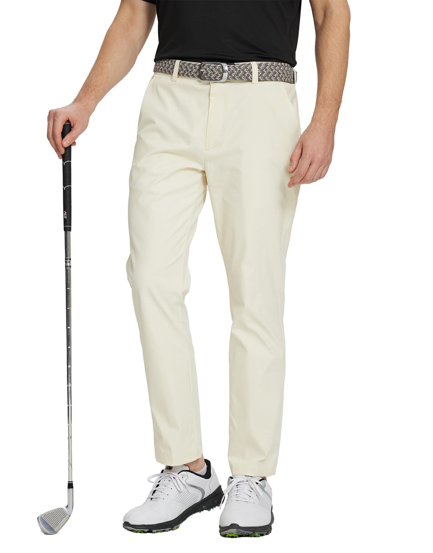 M MAELREG Mens Golf Pants Flat Front Waterproof Lightweight -30"/32"/34" Slim Fit Chino Casual Dress Pants for Men Beige