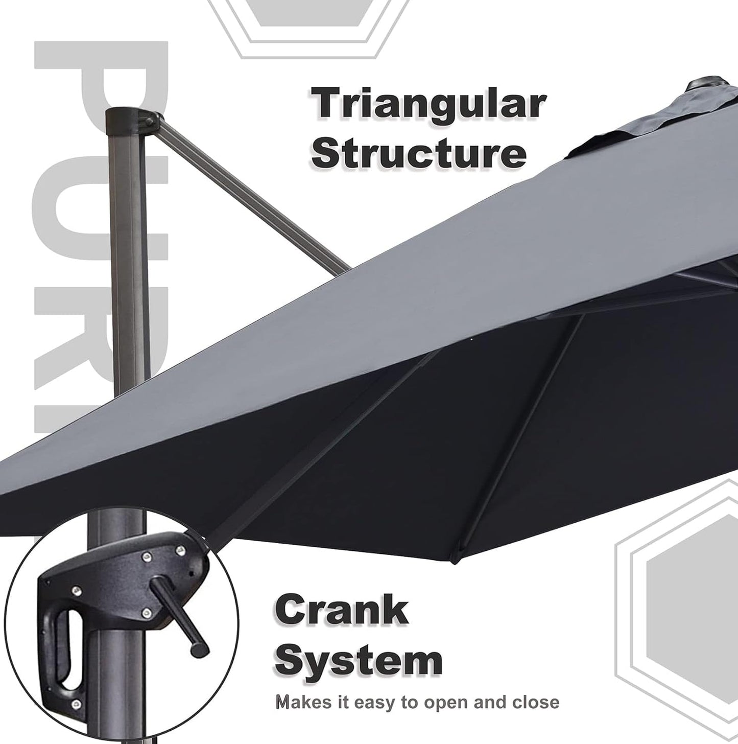 PURPLE LEAF 9' X 11.5' Patio Umbrella Outdoor Cantilever Rectangle Umbrella Aluminum Offset Umbrella with 360-degree Rotation for Garden Deck Pool Patio, Grey