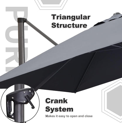 PURPLE LEAF 9' X 11.5' Patio Umbrella Outdoor Cantilever Rectangle Umbrella Aluminum Offset Umbrella with 360-degree Rotation for Garden Deck Pool Patio, Grey