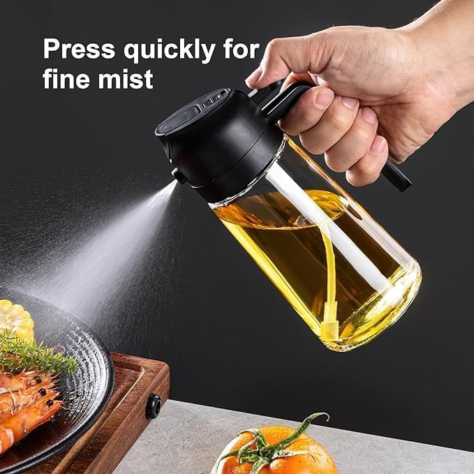 TrendPlain 16oz Olive Oil Dispenser Bottle for Kitchen - 2 in 1 Oil Dispenser and Oil Sprayer for Cooking, Air Fryer, Salad, BPA-Free 470ml Olive Oil Sprayer Black