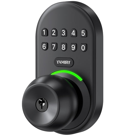 Keypad Smart Door Knob Lock, Yamiry Keyless Entry Digital Lock with Handle, Electronic Code Knob for Front Door, Easy Installation