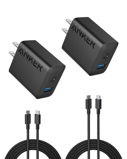 Anker iPhone 16 Charger, USB C Charger Block, 2-Pack 20W Fast Wall Charger for 16/16 Pro/Pro Max / iPad Pro and More, with 2 Pack 5 ft USB-C Cable