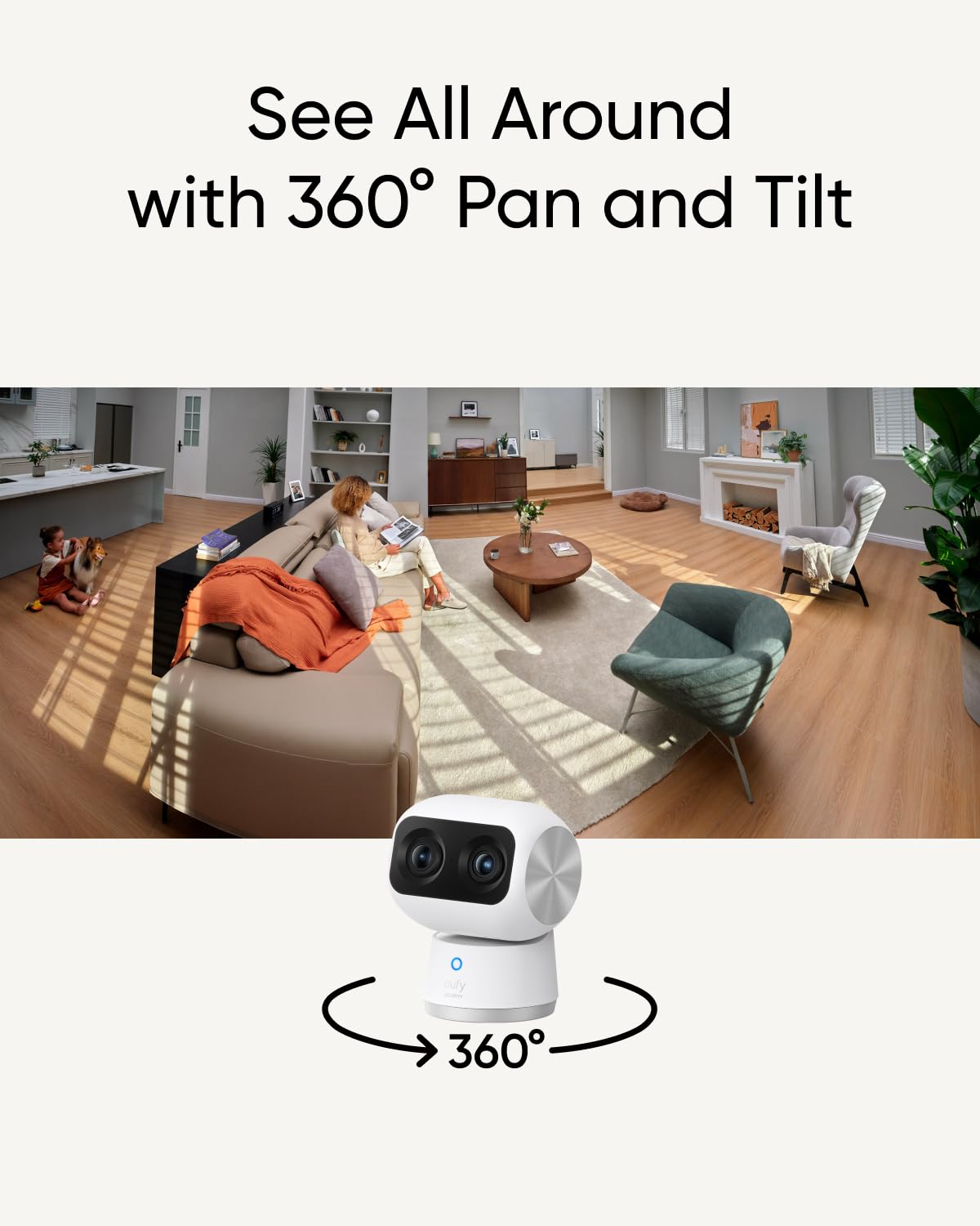 eufy Security Indoor Cam S350, Dual Cameras, 4K UHD Security Camera with 8× Zoom, 360° Camera, Baby Monitor, Pet Camera, Human/Pet Detection, AI Tracking, 2.4G/5G Wi-Fi, Plug in