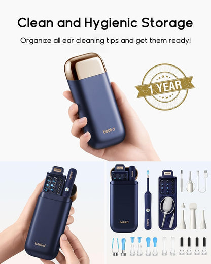 Bebird Earsight Plus Ear Wax Removal Tool Camera, Ear Cleaner with Flexible Wireless Ear Camera Otoscope, Painless Visual Ear Pick Tweezers Wax Remover, Portable Ear Cleaning Kit for Adults/Kids, Blue
