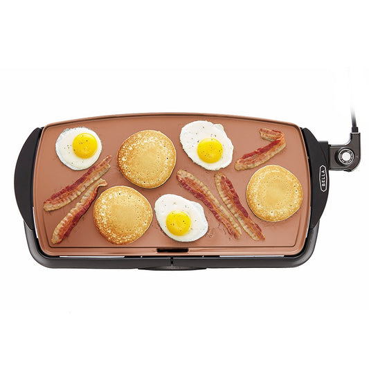 BELLA Electric Ceramic Titanium Griddle, Make 10 Eggs At Once, Healthy-Eco Non-stick Coating, Hassle-Free Clean Up, Large Submersible Cooking Surface, 10.5" x 20", Copper/Black