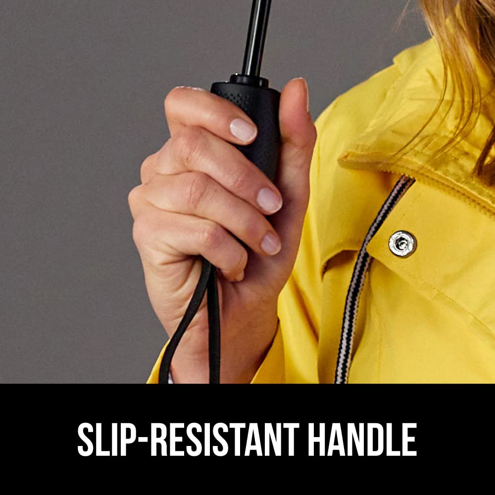 GORILLA GRIP Windproof Compact Stick Umbrella for Rain, One-Click Automatic Open and Close, Strong Reinforced Fiberglass Ribs, Easily Collapsible, Lightweight Portable Umbrellas for Travel, Gray