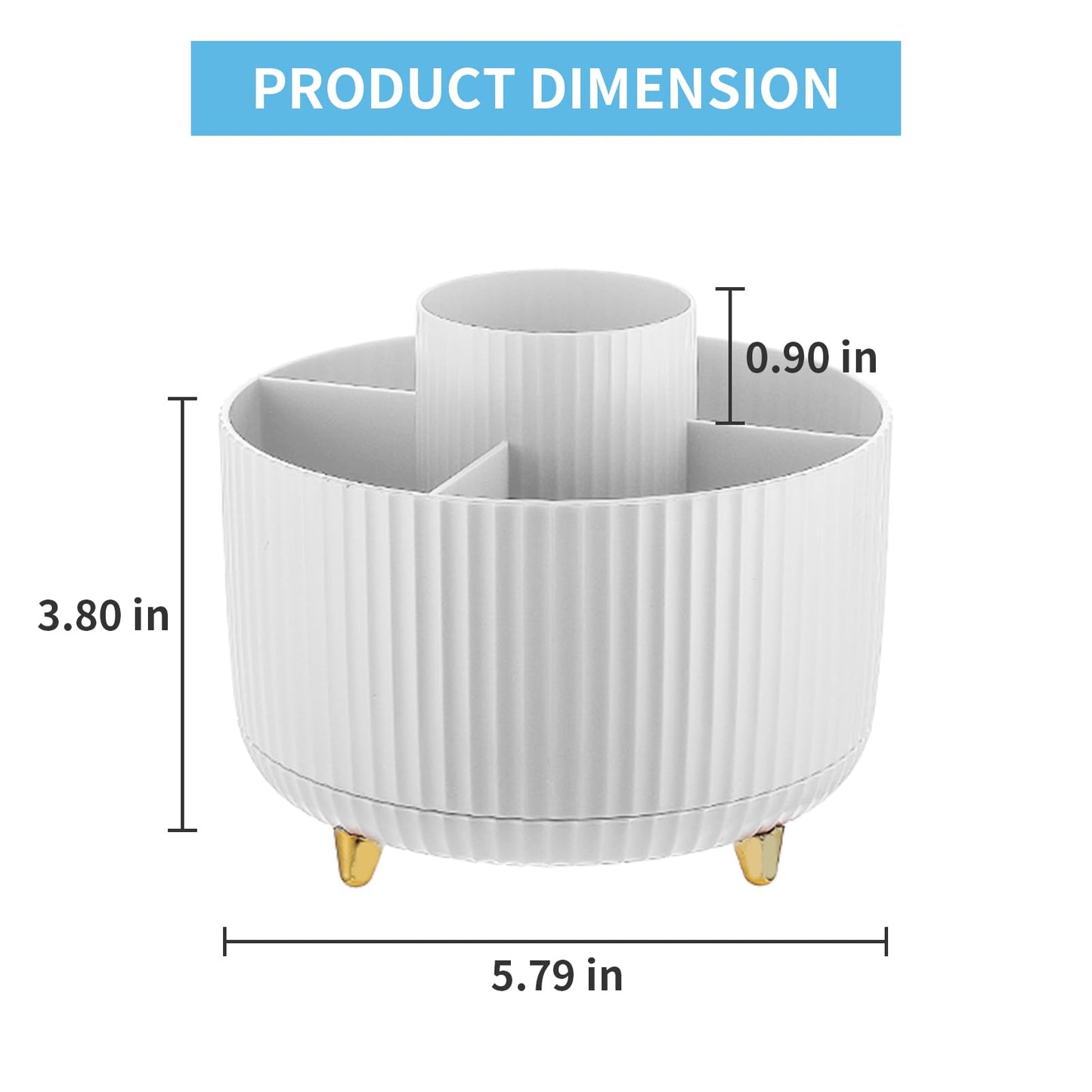 Marbrasse Desk Organizer, 360-Degree Rotating Pen Holder, Desk Organizers and Accessories with 5 Compartments Pencil Holder, Art Supply Storage Box Caddy for Office, Home（White）
