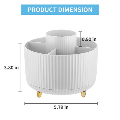 Marbrasse Desk Organizer, 360-Degree Rotating Pen Holder, Desk Organizers and Accessories with 5 Compartments Pencil Holder, Art Supply Storage Box Caddy for Office, Home（White）
