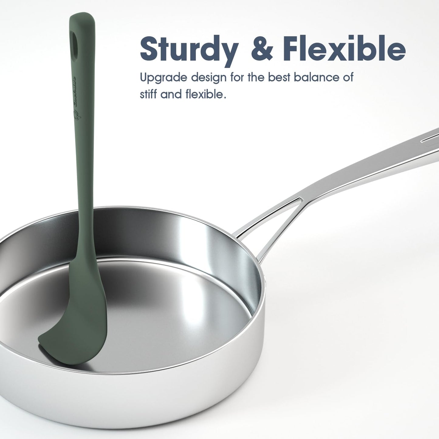 ChefAide 5 Pieces Silicone Spatula Set, Food Grade Rubber Spatula, Upgrade Strong Handle with Ergonomic Grip, Heat Resistant Up to 600°F for Nonstick Cookware, Cooking