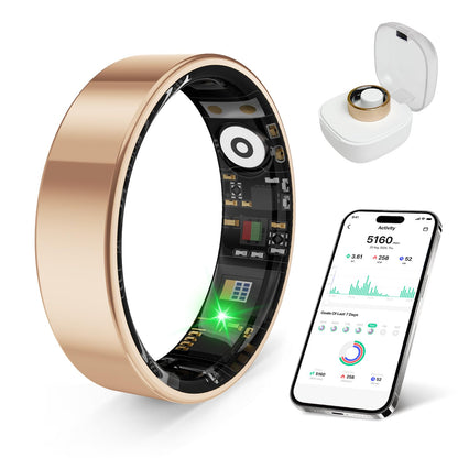 prxxhri Smart Health Ring, Featuring Stress and Sleep Monitoring Functions, Compatible with iOS and Android,Waterproof Fitness Tracker for Women & Men, No Subscription Fee. (Rose Gold, 10)