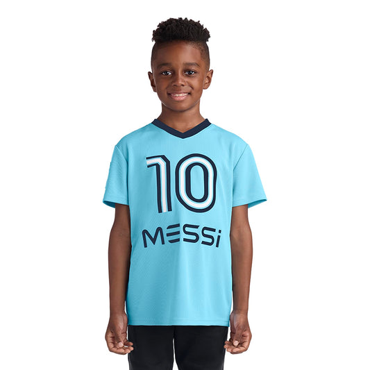 Messi Boys' Lifestyle Short Sleeve Top, Standard Shirt with Logo, Comfortable Fit, AIR Blue, 6