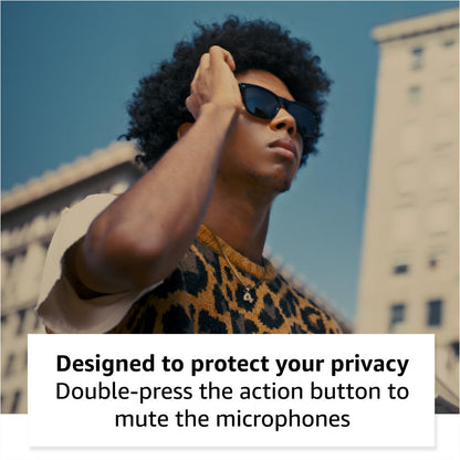 Amazon Echo Frames (newest model) + Echo Show 8 (newest model), Smart Glasses with Alexa, Rectangle frames in Classic Black with polarized sunglass lenses