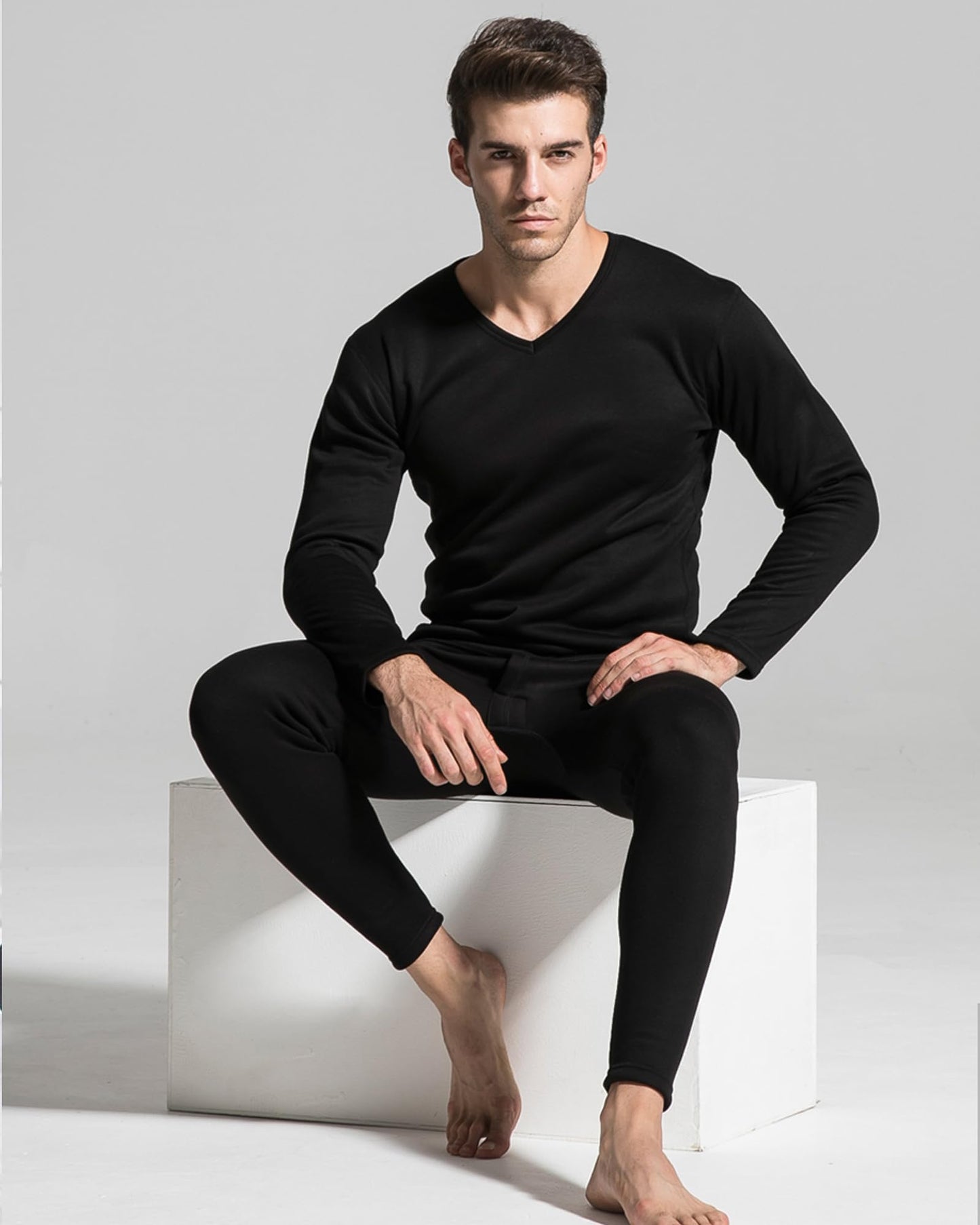JZCreater Thermal Underwear for Men, Mens Long Johns Thermal Underwear Set, Fleece Lined Base Layer for Cold Weather Black