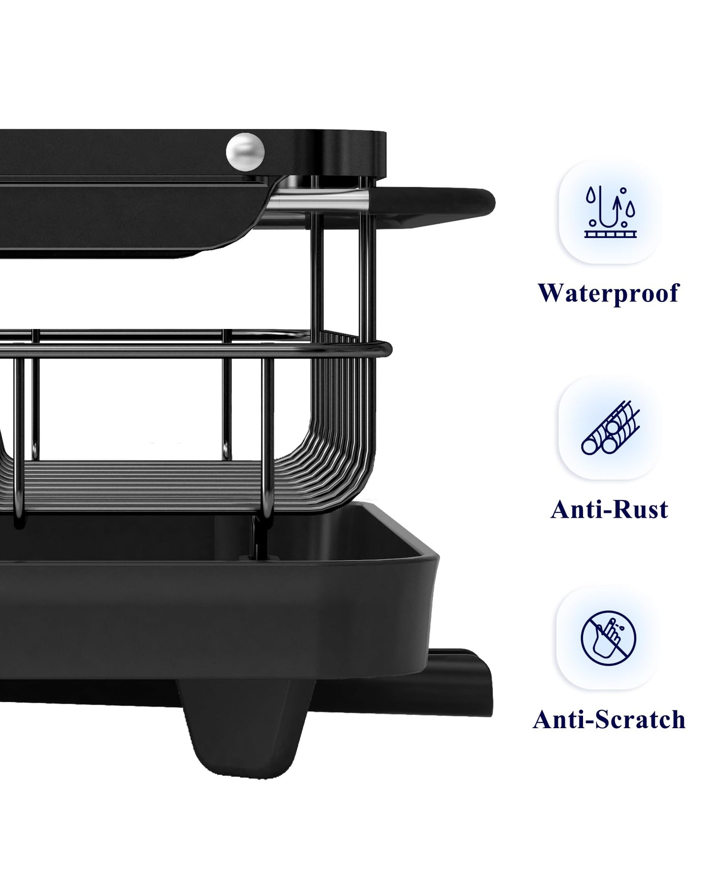 Kitsure Dish Drying Rack for Kitchen Counter, Stainless Steel Sink Organization and Storage Essentials with Cutlery Holder, Home and Appartment Decor, 12''W x 15''~23''L, Black