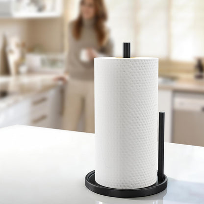Jesginboo Paper Towel Holder Countertop, Black Kitchen Paper Towels Holder, Paper Roll Holder with Weighted Base