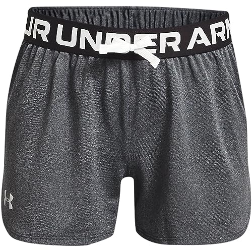 Under Armour Girls Play Up Solid Shorts , Pitch Gray Light Heather (012)/Metallic Silver , Youth Medium