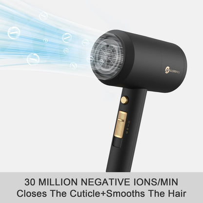 slopehill Professional Ionic Hair Dryer, Powerful 1800W Fast Drying Low Noise Blow Dryer with 2 Concentrator Nozzle 1 Diffuser Attachments for Home Salon Travel (Black)