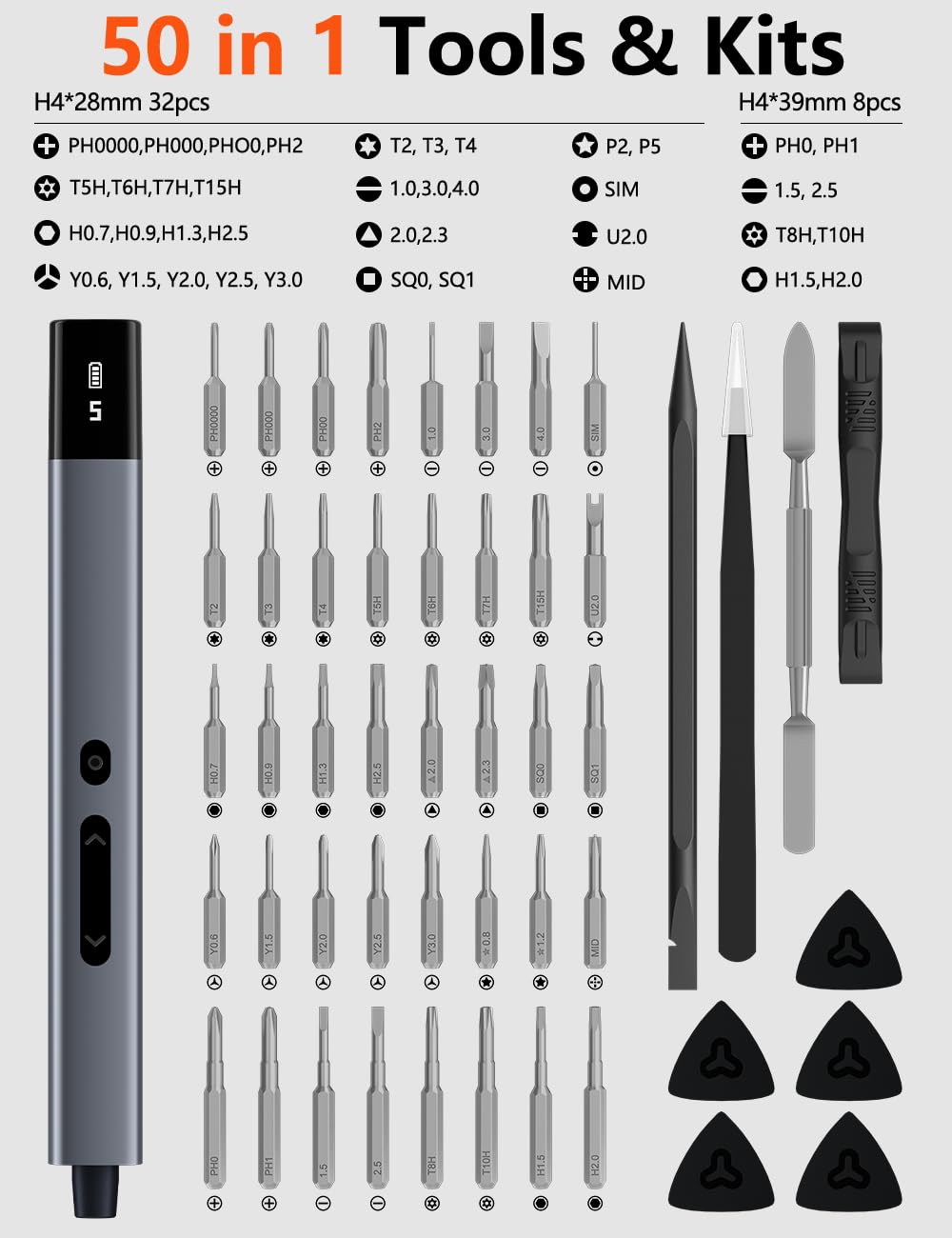 Mini Electric Screwdriver Set, Small Electric Precision Screwdriver with 5 Torque Levels, Max 0.75N.m, 500mAh Battery, 50-in-1 Cordless Power Screwdriver Kit for Laptop, Phone & Electronics Repair