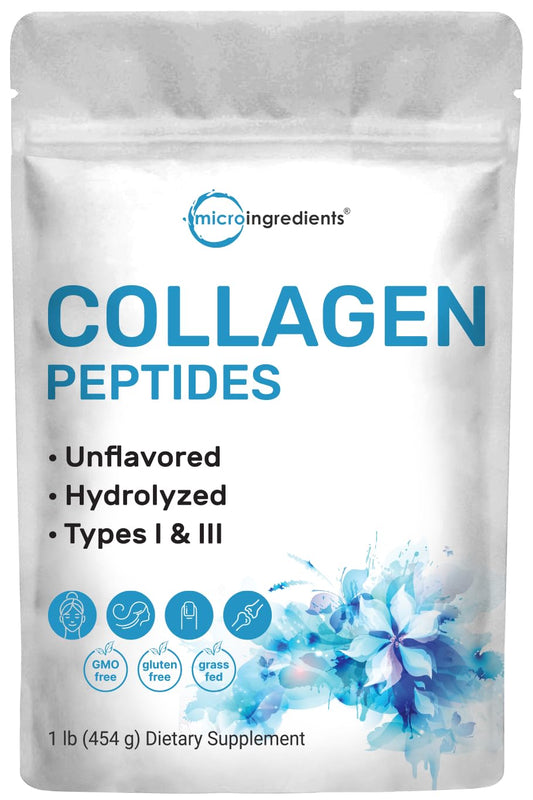 Micro Ingredients Collagen Peptides Powder, 1lb | Hydrolyzed Type I & III Bovine Collagen for Women & Men | High Absorption | Unflavored, Keto & Paleo Friendly | Easy to Mix, Non-GMO