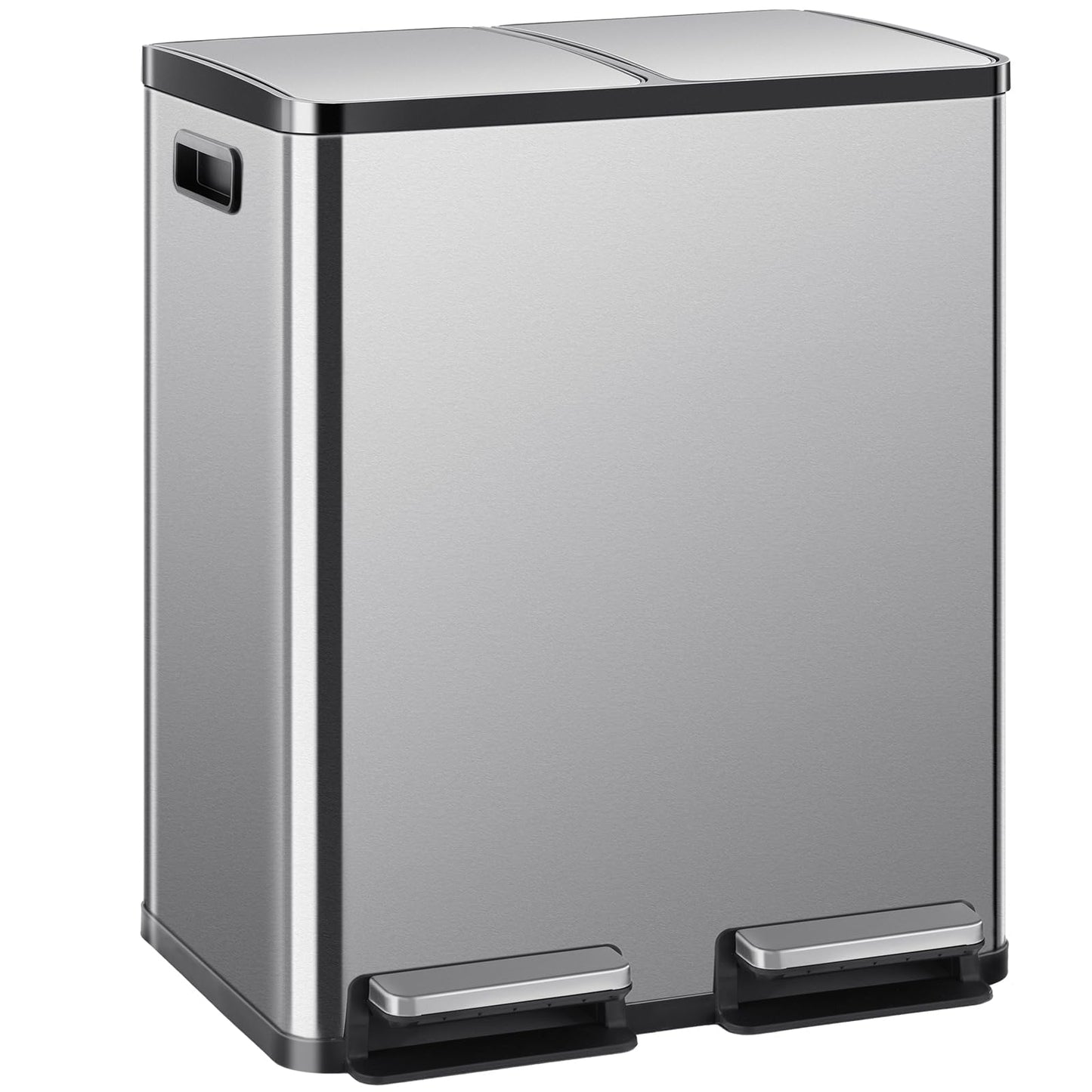 DUMOS Kitchen Trash Can, 2×8-Gallon Garbage Can with Lid, Stainless Steel Trash Bin with 2 Removable Inner Buckets, Soft-Close Foot Pedal, Fingerprint-Resistant for Kitchen Home Office