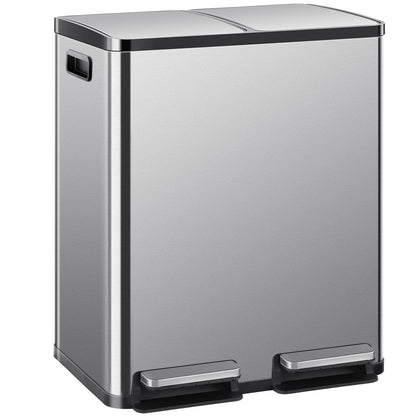 DUMOS Kitchen Trash Can, 2×8-Gallon Garbage Can with Lid, Stainless Steel Trash Bin with 2 Removable Inner Buckets, Soft-Close Foot Pedal, Fingerprint-Resistant for Kitchen Home Office