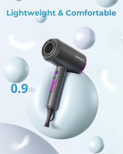 SHRATE Lightweight Ionic Hair Dryer with Diffuser - Powerful 1800W Blow Dryer for Fast Drying - Professional Low Noise Mini Hair Dryer for Travel, Gifts, Hair Styling