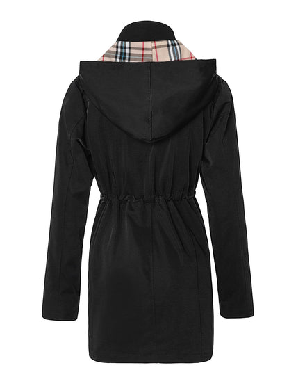SaphiRose Women's Long Hooded Rain Jacket Outdoor Raincoat Windbreaker(Black,Medium)