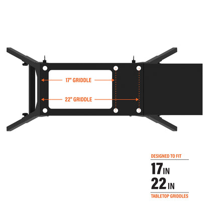 Blackstone 5013 Collapsible 17” and 22” Tabletop Griddle Stand with Adjustable Legs and a Removable Side Shelf, Powder Coated Steel, Black