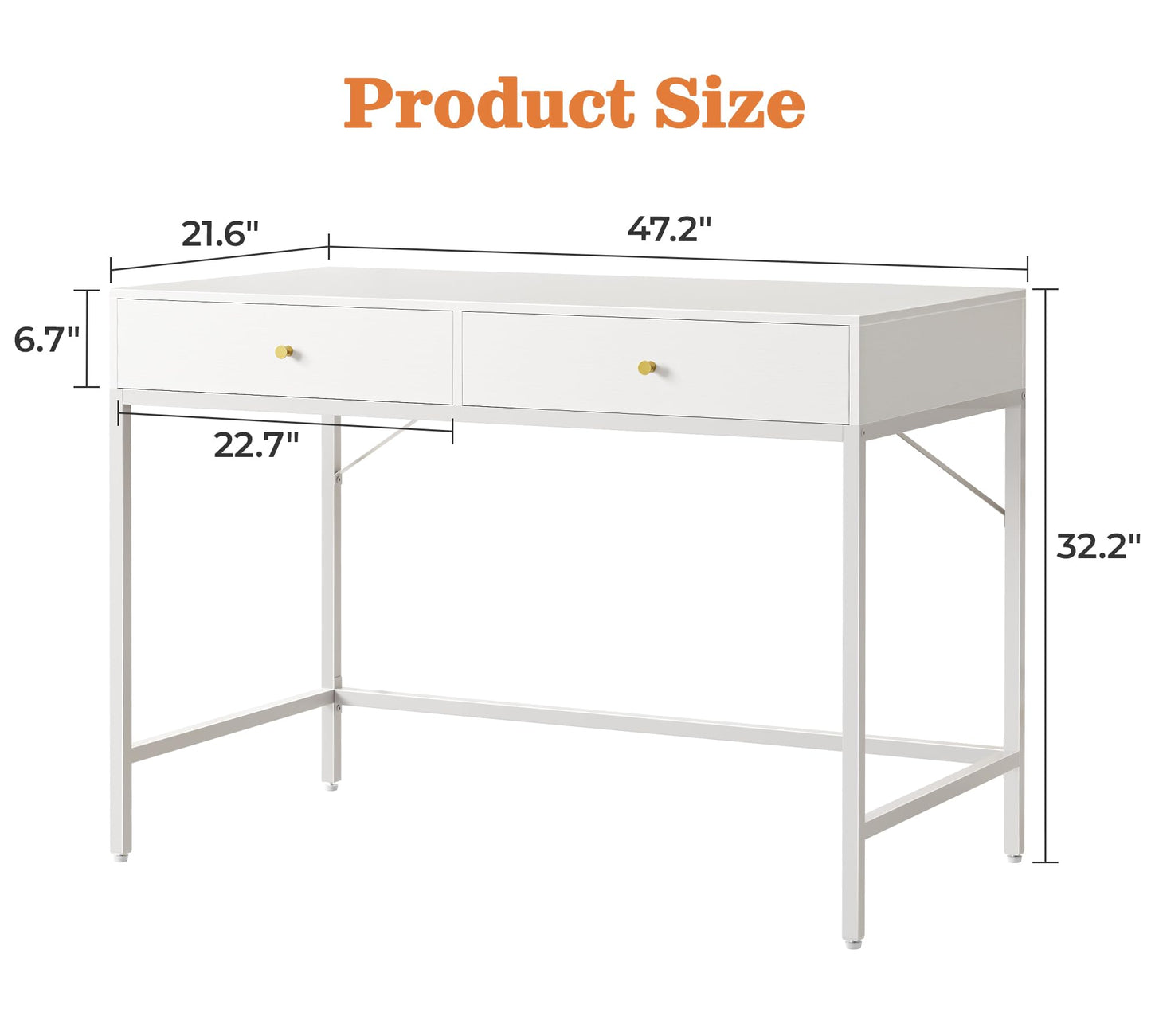 SUPERJARE Vanity Desk with Drawers, 47 inch Computer Desk, Modern Simple Home Office Desks, Makeup Dressing Table for Bedroom - White
