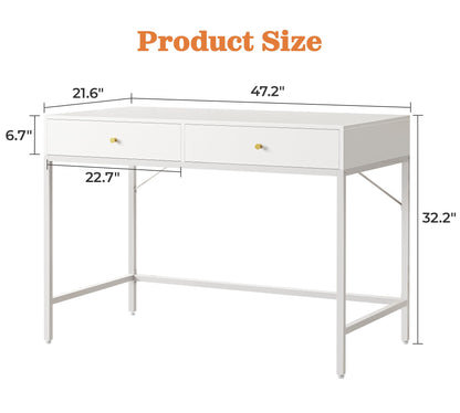 SUPERJARE Vanity Desk with Drawers, 47 inch Computer Desk, Modern Simple Home Office Desks, Makeup Dressing Table for Bedroom - White