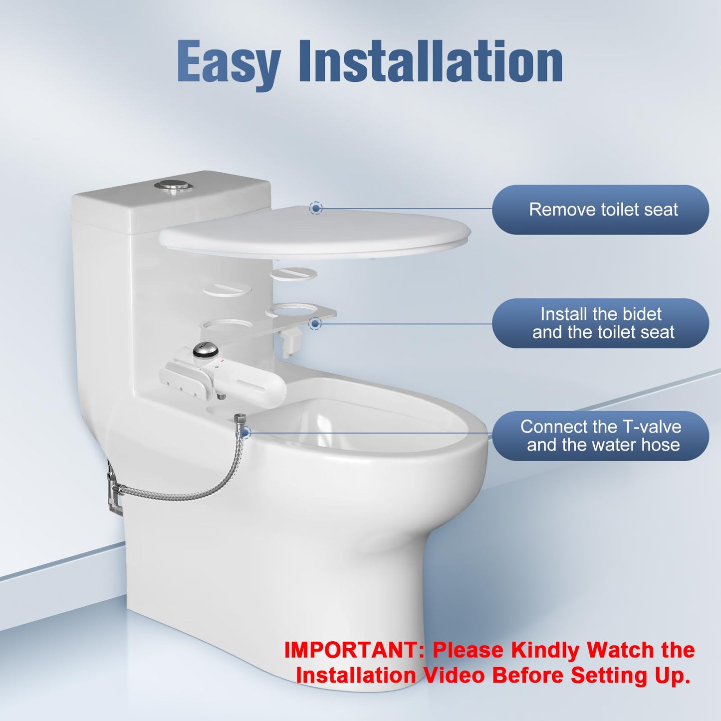 Ultra-Slim Bidet Attachment for Toilet with Filter, Removes Chlorine, Easy to Install, No Gaps No Leaks, pH balanced, Adjustable High Pressure, Non-Electric Dual Nozzles(Frontal/Rear)