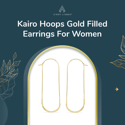 Kairo Hoops Gold Filled Earrings For Women, Elongated Oval Earrings, Hammered Texture Design, Yellow Gold Earrings, Seamless look, flawless long Hoops For Women, Large size 2 7/8" L x 1" W