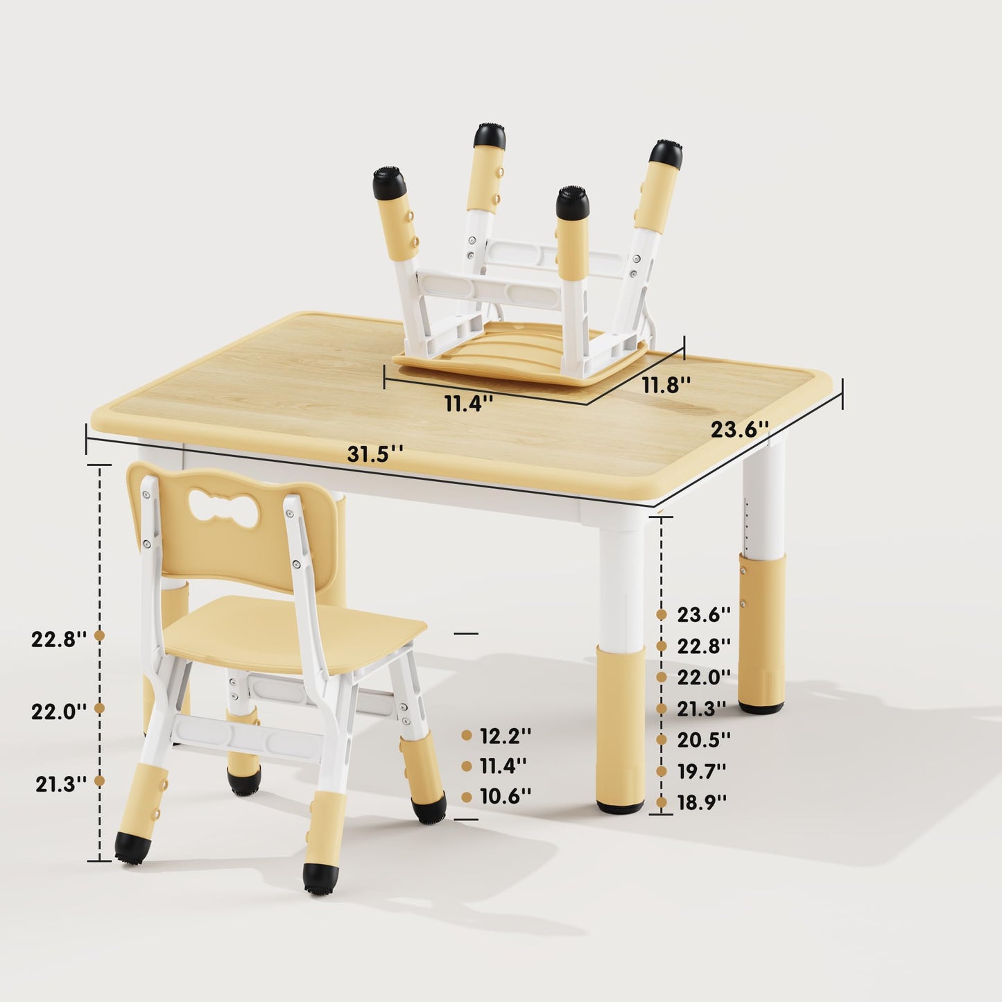 Brelley Kids Table and 2 Chairs Set, Height Adjustable Toddler Desk 31.5" L x 23.6" W and Chair Set, Graffiti Desktop, Classroom/Daycare/Home, Children Multi-Activity Table for Ages 2-8