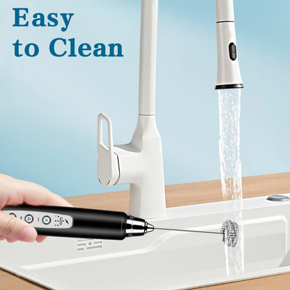 BSRGMS Milk Frother Handheld for Coffee, Electric Whisk 3 Speed Adjustable, Drink Mixer with Stainless 3 Whisks, Rechargeable Hand Frother Wand, Foam Maker for Latte Cappuccino Hot Chocolate Egg Black
