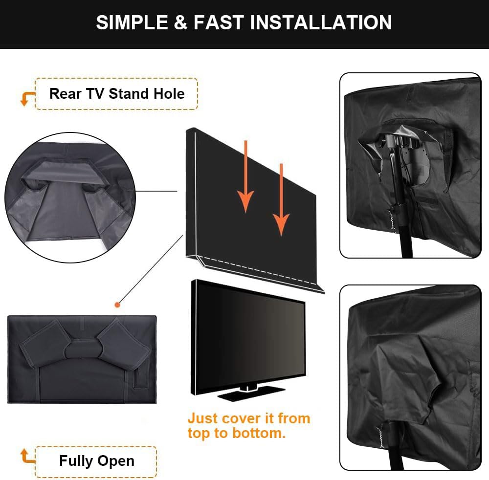 HOMEYA Outdoor TV Cover 48-50 Inch with Waterproof Zipper Velcro + Bottom Cover, 600D Heavy Duty Weatherproof TV Enclosure with Front Flap, for Outside LED LCD Flat Screen TVs-46.5''Lx27.5''Hx4.5 W