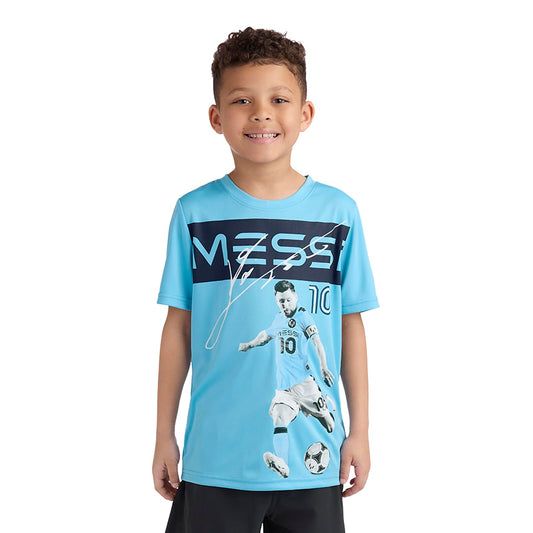 Messi Boys' Lifestyle Short Sleeve Top, Standard Shirt with Logo, Comfortable Fit, AIR Blue, 6