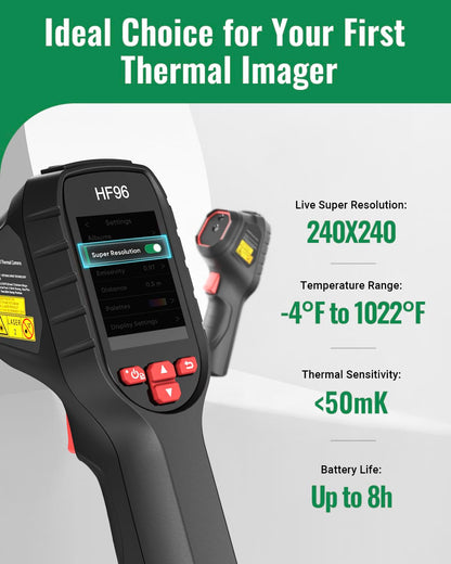 HF96 Thermal Camera, Super Resolution 240 x 240, Thermal Imaging Camera with Laser Pointer, 96 x 96 IR Resolution, 25 HZ Infrared Camera,-4°F to 1022°F, 50°FOV, 8h Battery Life Thermal Imager